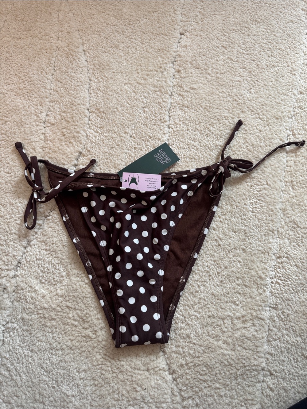 Polka Dot Tie-Side Bikini Bottom in Brown and White
